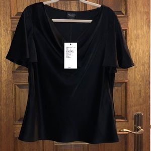NWT St. John Couture black tee with draped neckline